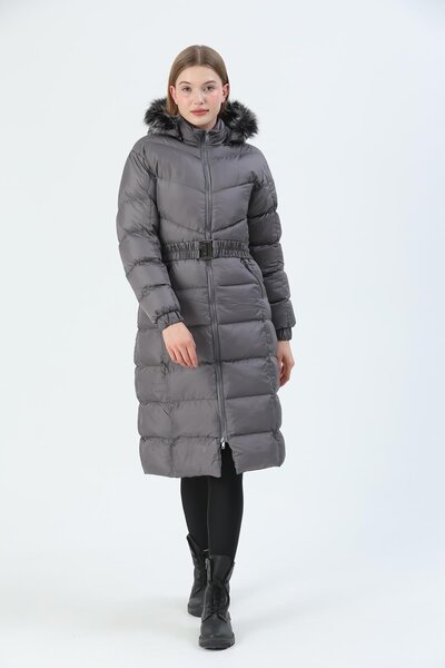 QUBERZ Gray Puffer Jacket - Hoodie and Belt