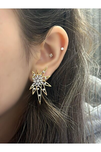 MyladyAccessoriess Zirkon Taş Detaylı Kutup Yıldızı Çelik Küpe