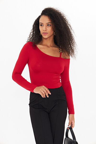 ALLEYTA Chain Shoulder Low-Cut Detailed Diver Blouse