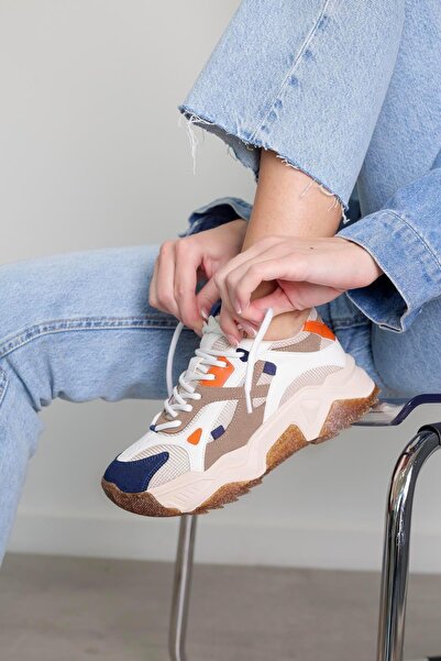 Stil Durağı REİANA MODEL 5 CM TABANLI YENİ SEZON SPOR AYAKKABI SNEAKERS LACI.BEJ