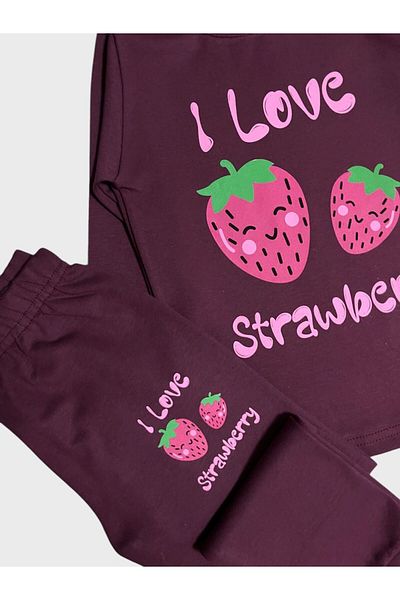 elmas kids Set de pijamale pentru fete, 100% bumbac, cu mâneci lungi, cu model de căpșuni