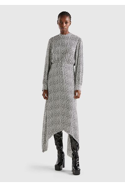 United Colors of Benetton Rochie de damă verde cu mânecă lungă cu model Houndstooth