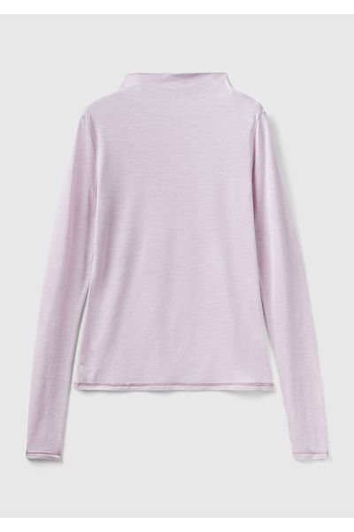 United Colors of Benetton Amestec de lână vâscoasă Dusty Rose - Tricou pentru femei cu mânecă lungă Half Fishermen