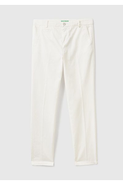 United Colors of Benetton Women's White Elastane Basic Chino Pants