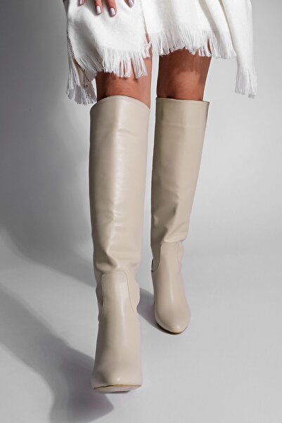 Marjin Екрю жіночий жакет-монсет на товстому каблуці і без блискавки