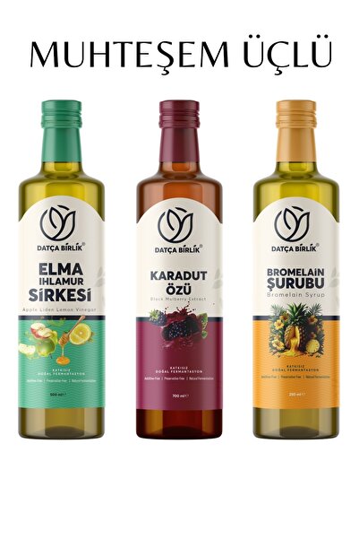 DATÇA BİRLİK Muhteşem Üçlü Elma Ihlamur Sirkesi Karadut Özü Bromealın Şurubu