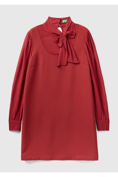United Colors of Benetton Fusta mini de damă bordeaux - guler transparent cu mâneci și panglică