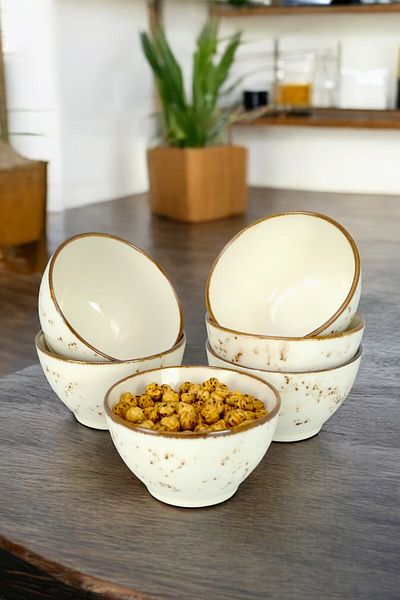 Digithome Set of 6 Porcelain Snack Bowl Presentation Bowl 10 cm Cream - Tl 4024898   C320.003