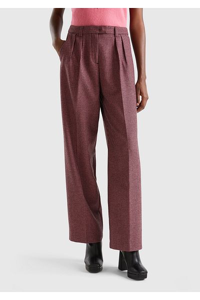 United Colors of Benetton Pink Mix Patterned Wide Leg Women's Trousers