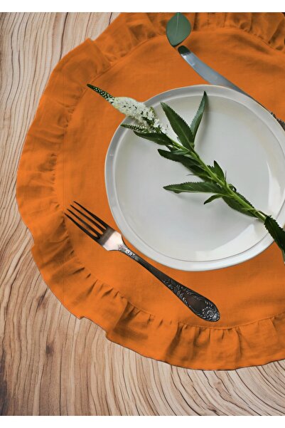 Belomia Home Collection İkili Turuncu Fırfırlı Amerikan Servis | 2' li Kadife...