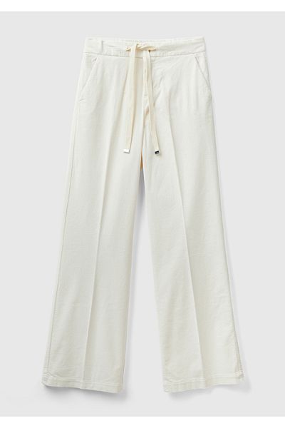 United Colors of Benetton Women's Cotton Pants - Cream, Drawstring Waist Design