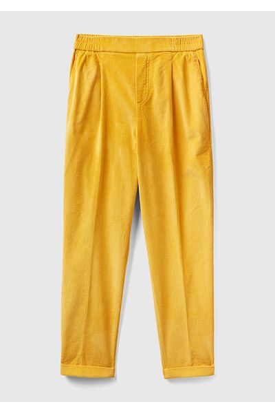 United Colors of Benetton Mustard Velvet Women's Trousers - Elastic Waist