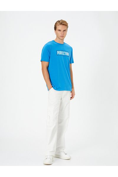 Koton Slogan Printed T-Shirt Slim Fit Crew Neck Short Sleeve