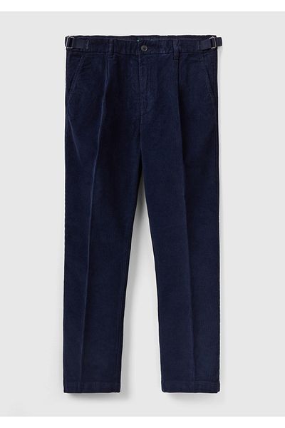 United Colors of Benetton Navy Blue Slim Fit Men's Velvet Trousers - Pleated Design