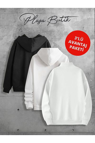 Plaza Butik Unisex 3 Thread Half Zip Hooded Sweatshirt/Seasonal Jacket - Advantage Package