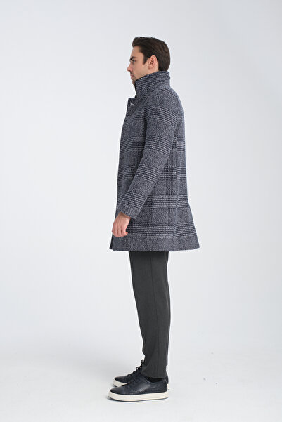 Frappoli Чоловічий кашемірний пальто - у клітинку, прямий крій, дуже товстий, на блискавці та з тонким хутром