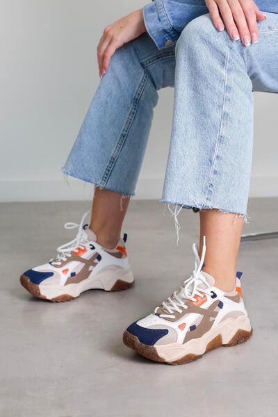 Stil Durağı REİANA MODEL 5 CM TABANLI YENİ SEZON SPOR AYAKKABI SNEAKERS LACI.BEJ