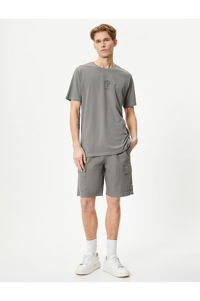 Koton Slogan Printed T-Shirt Slim Fit Crew Neck Short Sleeve