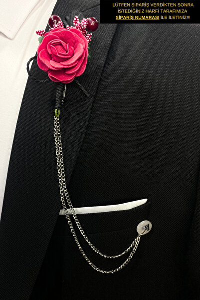 BLC Basic Line Co. Zincirli Damat Yaka Çiçeği ( Kişiselleştirilmiş Harf Seçen...