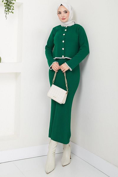hafsamina Emerald Knitwear Ζακέτα και Σετ Gilet - Shepherd Stitched HM2613