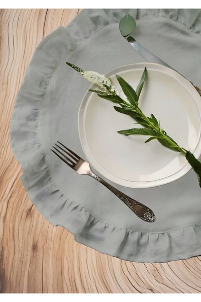 Belomia Home Collection 2-Piece Velvet Textured Double Stone Color Frilly Service, Gray Stain-Resistant Plate Set