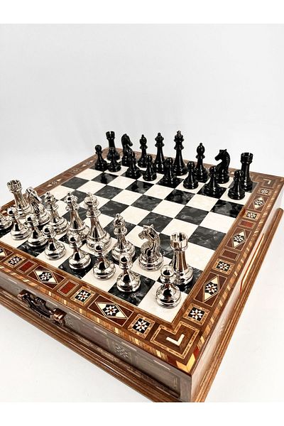 GGS GrandGiftStore Ggs Grandgiftstore Wooden Premium Quality Chess Set, Classic Metal Chess Pieces Office Decor