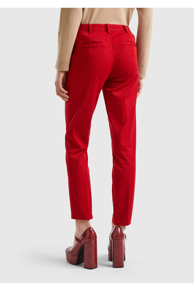 United Colors of Benetton Kadın Bordo Elastanlı Basic Chino Pantolon