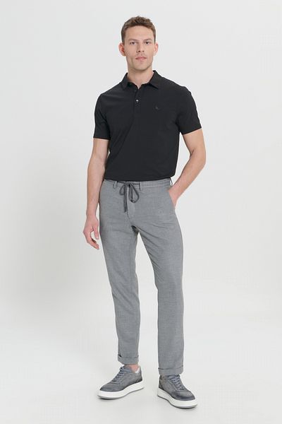 ALTINYILDIZ CLASSICS Men's Black Cotton Slim Fit Slim Fit Polo Neck T-Shirt