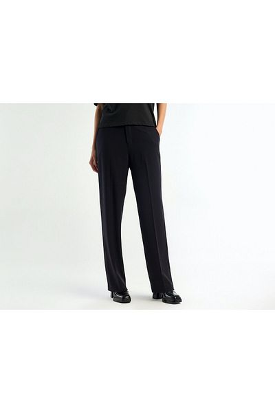 United Colors of Benetton Black Polyviscous Women's Trousers - Soft Texture, Regular Fit