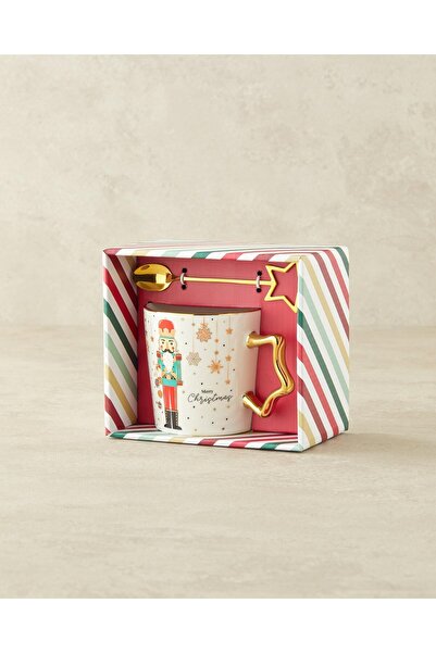 English Home كوب ستاري سوليدير نيو بون صيني مع ملعقة 360 مل أحمر - أخضر