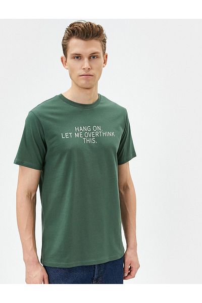 Koton Σλόγκαν εμπριμέ T-Shirt Slim Fit Crew Neck κοντό μανίκι