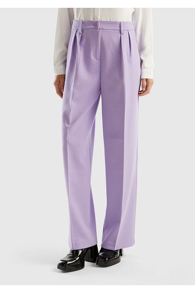 United Colors of Benetton Lilac Women's Trousers - Polyviscosis, Wide Leg, Pleated