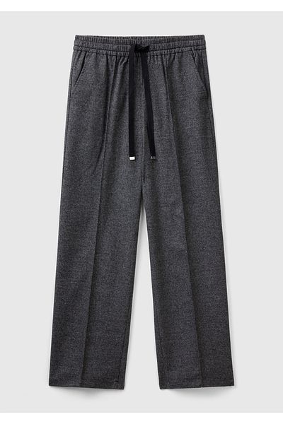 United Colors of Benetton Black Viscose Women's Trousers - Drawstring Waist Design
