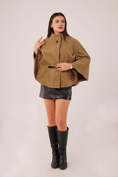 Hipo Trend Short Camel Stamp Poncho with Belt