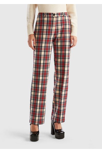 United Colors of Benetton Taba Mix Plaid Women's Trousers - Polyviscous Regular Fit