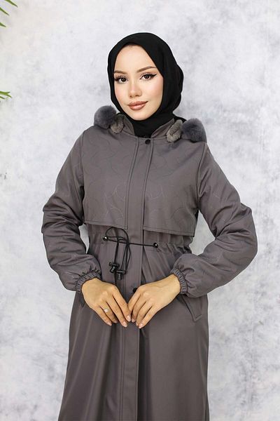 benguen 1087 Model Anthracite Bondit Coat - Με βελούδινο εσωτερικό και γούνινο γιακά