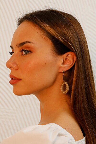 Modex Kahve Oval Sallantılı Hasır Küpe (5CM)