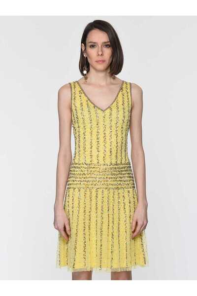 Roman İşlemeli Gece Elbisesi Sarı Y1961105_009