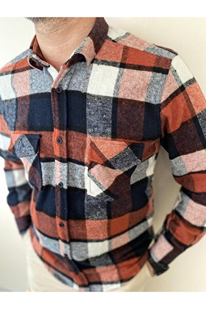 BENESSE Slim Fit Yakalı Kalın Kışlık Unisex Oduncu Gömleği