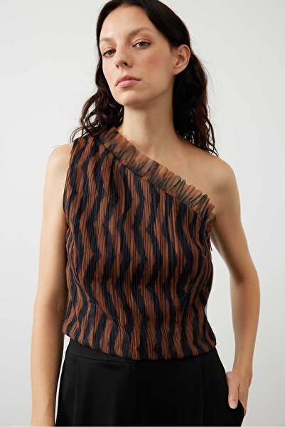 Roman Zikzak Tül Baskılı Tek Omuz Bluz Standart Renk Standart Renk K2413040_089