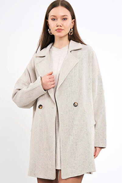 Naliru Balıksırtı Dokuma Kumaş Uzun Kollu Düşük Omuzlu Tek Düğmeli Çift Cepli...