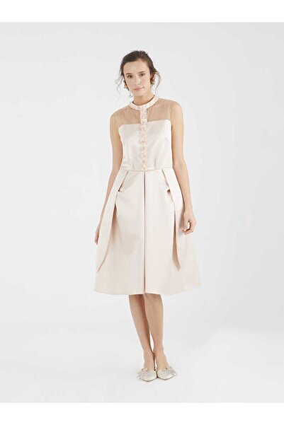 Roman Boyun Detaylı Abiye Elbise Pudra Y9911503_055