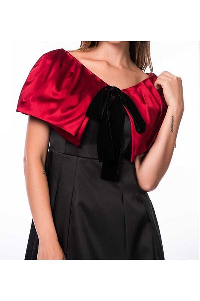 Roman Shoulder Detailed Tied Satin Women's Cap Red K1316039_006
