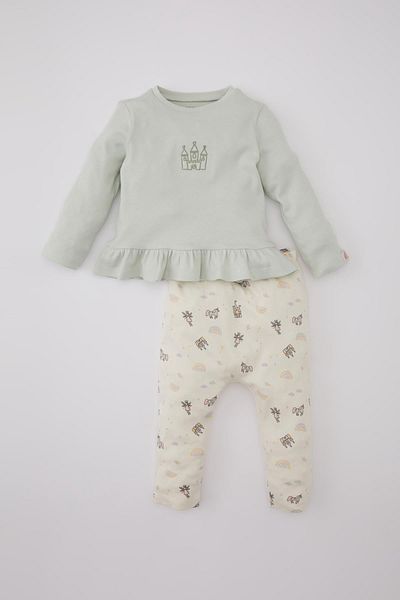 DeFacto Unicorn Patterned Baby Girl T-Shirt and Leggings - Long Sleeve Set of 2 B9655a524sp