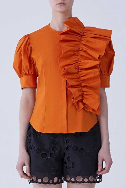 Roman Karpuz Kol Tek Omuz Fırfırlı Bluz Turuncu Y2113015_064