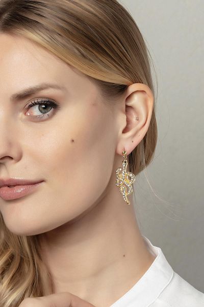 Modex Gold Yellow Snake Figure Earrings (6cm)