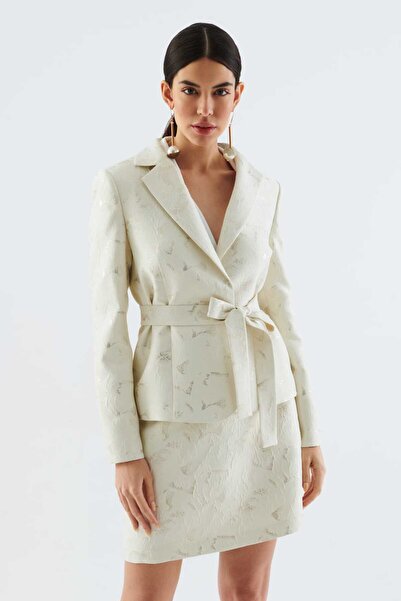 Roman Kuşaklı Desenli Kadın Ceket Standart Renk Y2216027_089