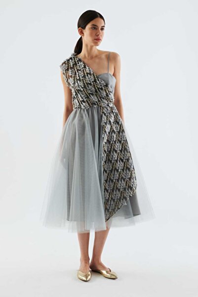 Roman Tüllü Desenli Elbise Standart Renk Y2211336_089