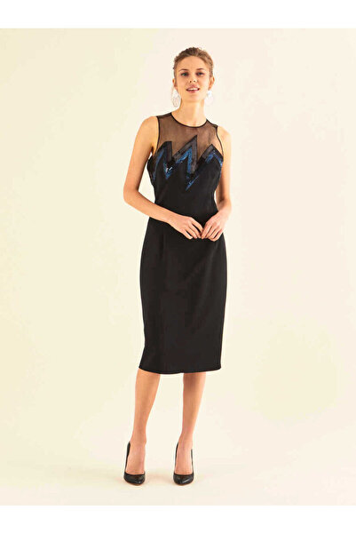 Roman Payetli Ve Tül Detaylı Abiye Elbise Siyah K1911503_001