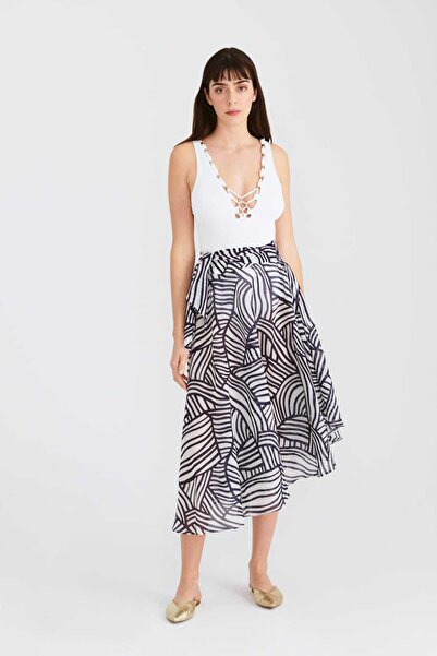 Roman Kuşaklı Desenli Uzun Etek Standart Renk Y2215084_089